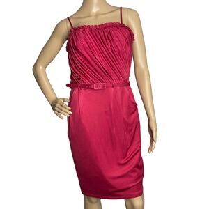 Catherine Malandrino Spaghetti Strap Pintuck Silk Sheath Dress Red SZ Medium
